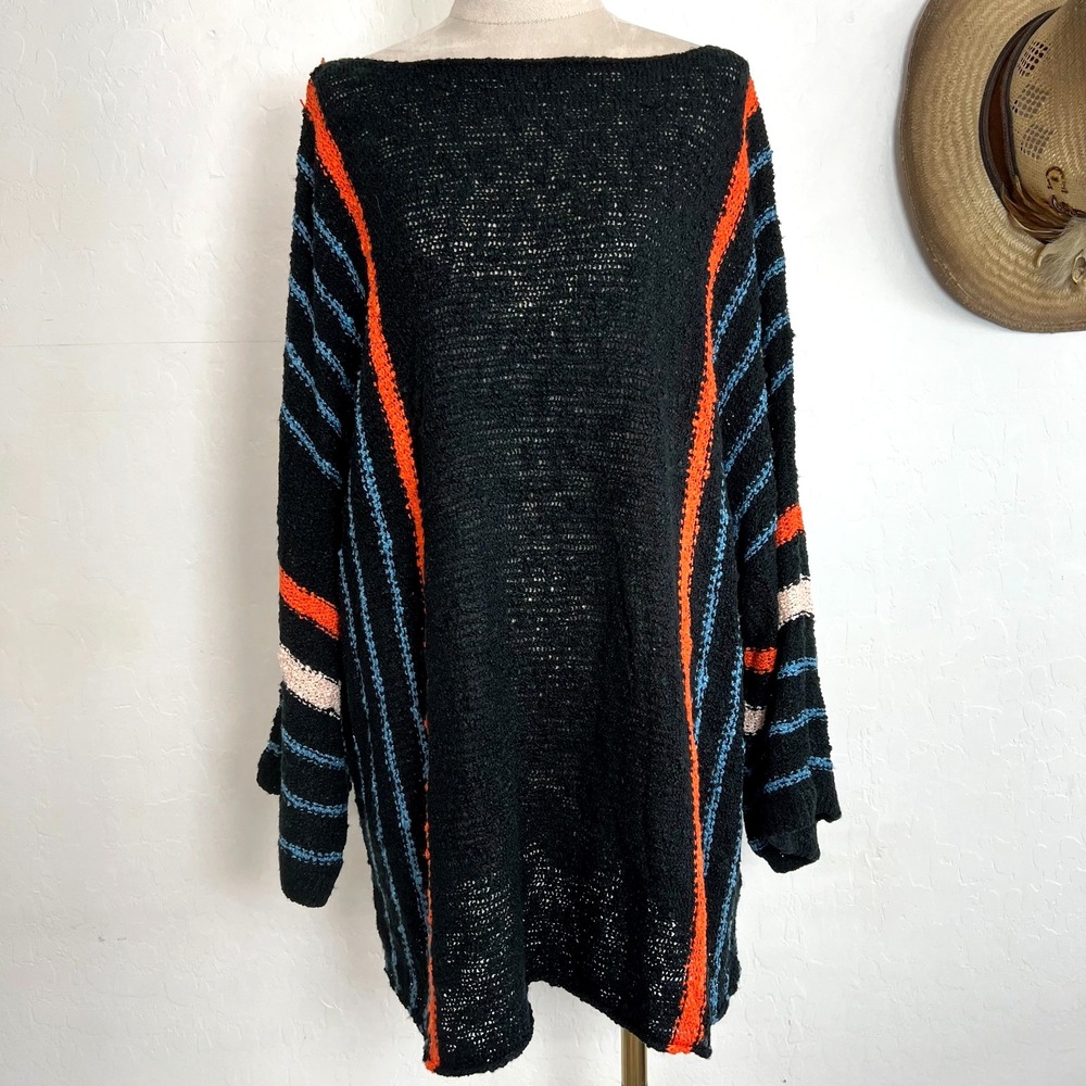 Dokotoo Black Striped Oversized Knit Poncho Pullover Sweater 2XL